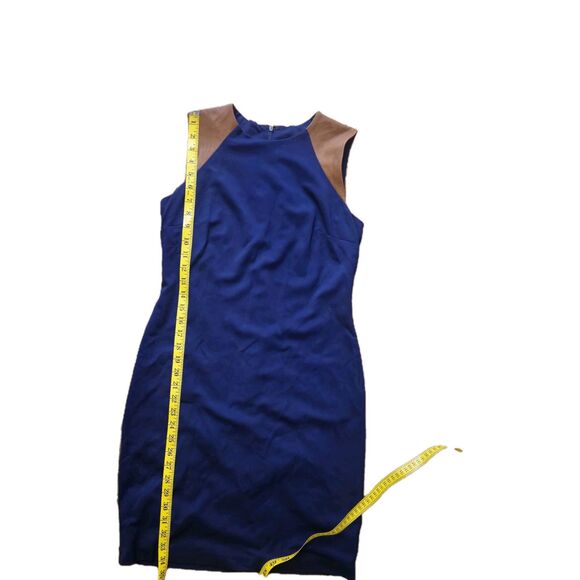 Lauren Ralph Lauren Women's 4 Blue Sheath Dress Leather Shoulder Trim Sleeveless - Picture 10 of 13